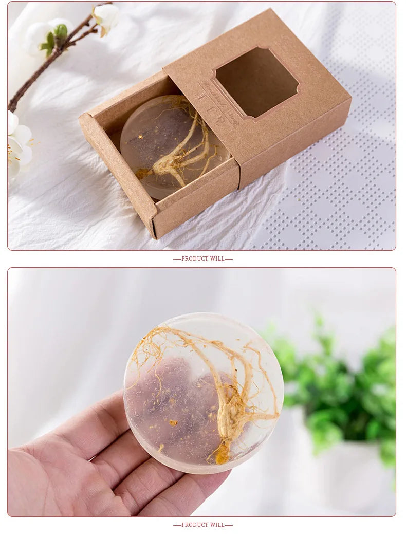 ✨ Savon Artisanal au Ginseng Amer, Feuille d’Or & Huiles Essentielles – Luxe et Bien-Être 🌿